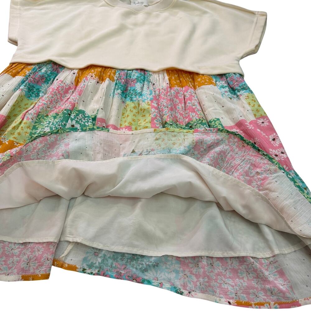 In February Cream Patchwork Floral Mixed Media Mini Dress Women's Small - Picture 14 of 14